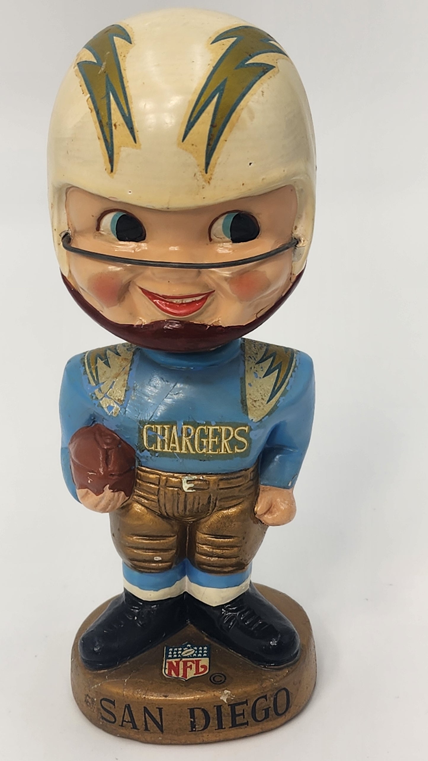 San Diego Chargers Gold Base Bobblehead — 1960s Real Face Nodder