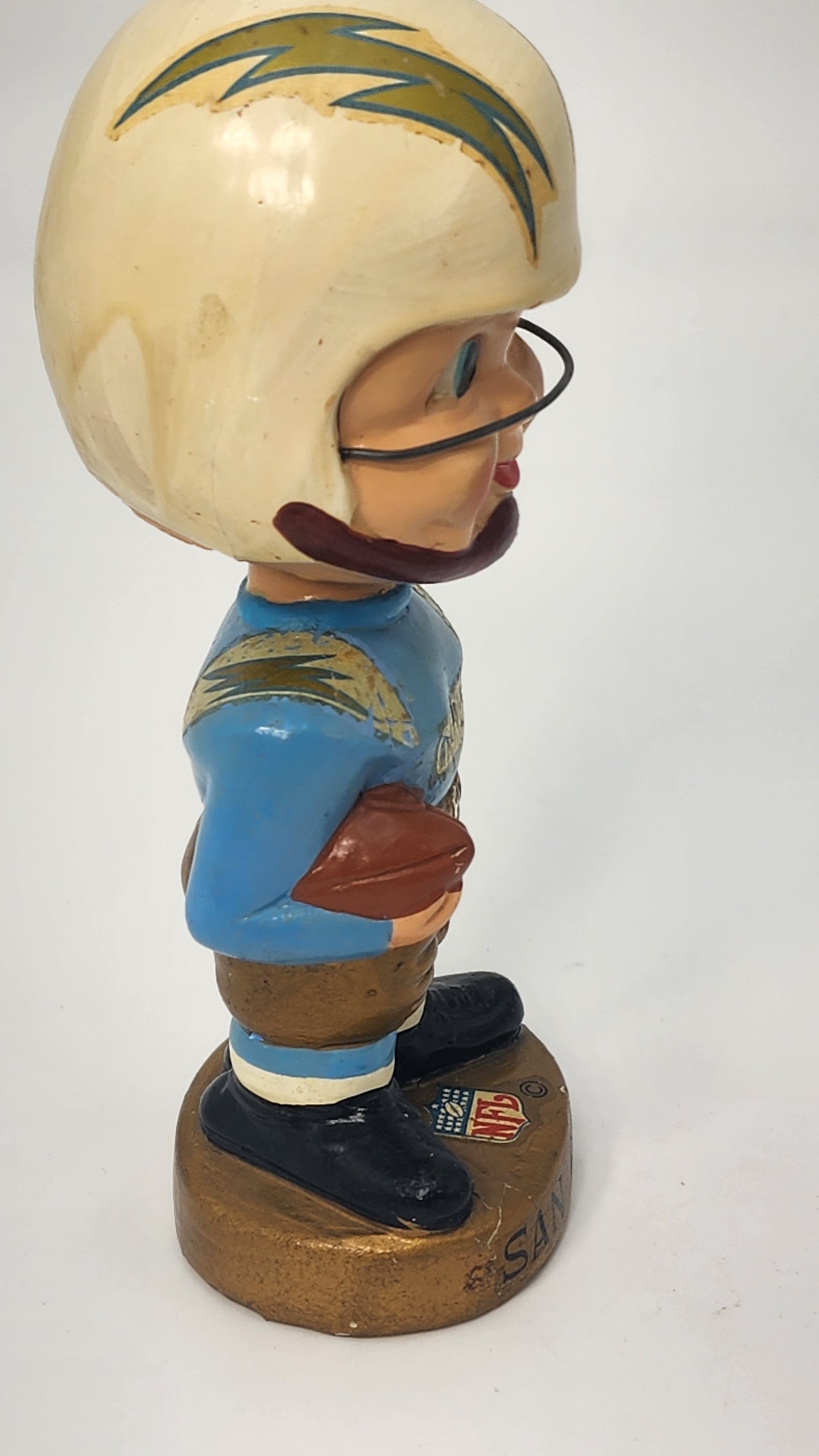 San Diego Chargers Gold Base Bobblehead — 1960s Real Face Nodder