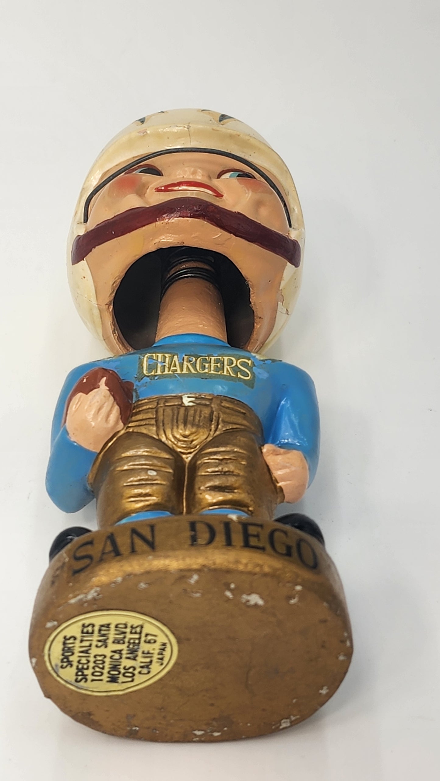 San Diego Chargers Gold Base Bobblehead — 1960s Real Face Nodder