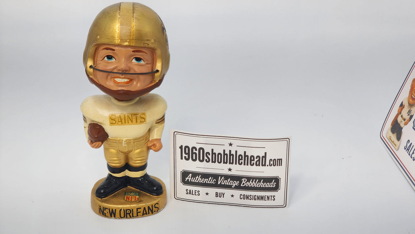 New Orleans Saints 1965 Real Face Bobblehead — 1960s Gold Base Nodder
