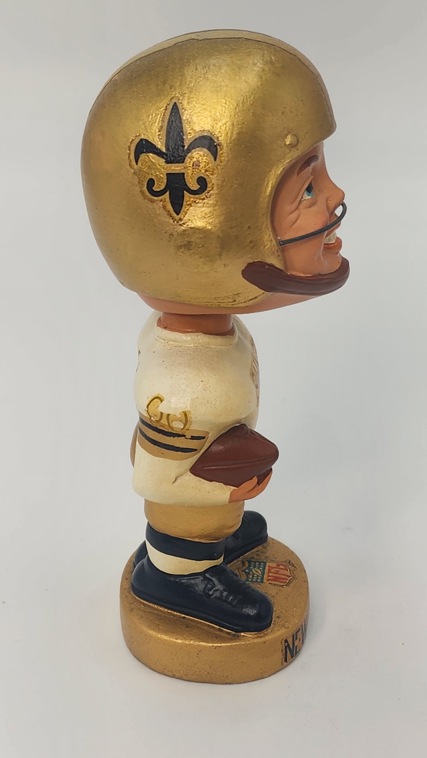 New Orleans Saints 1965 Real Face Bobblehead — 1960s Gold Base Nodder