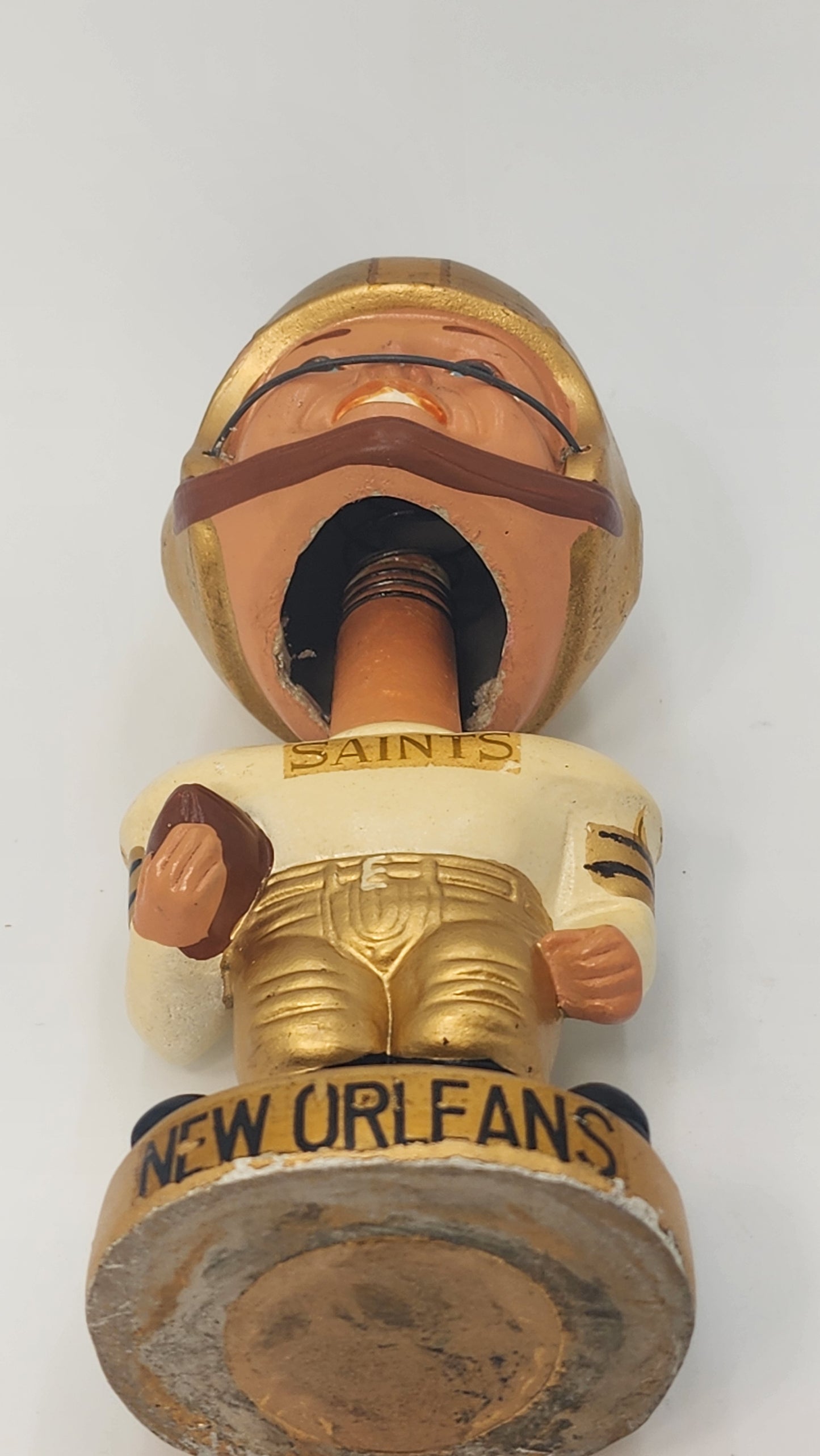 New Orleans Saints 1965 Real Face Bobblehead — 1960s Gold Base Nodder