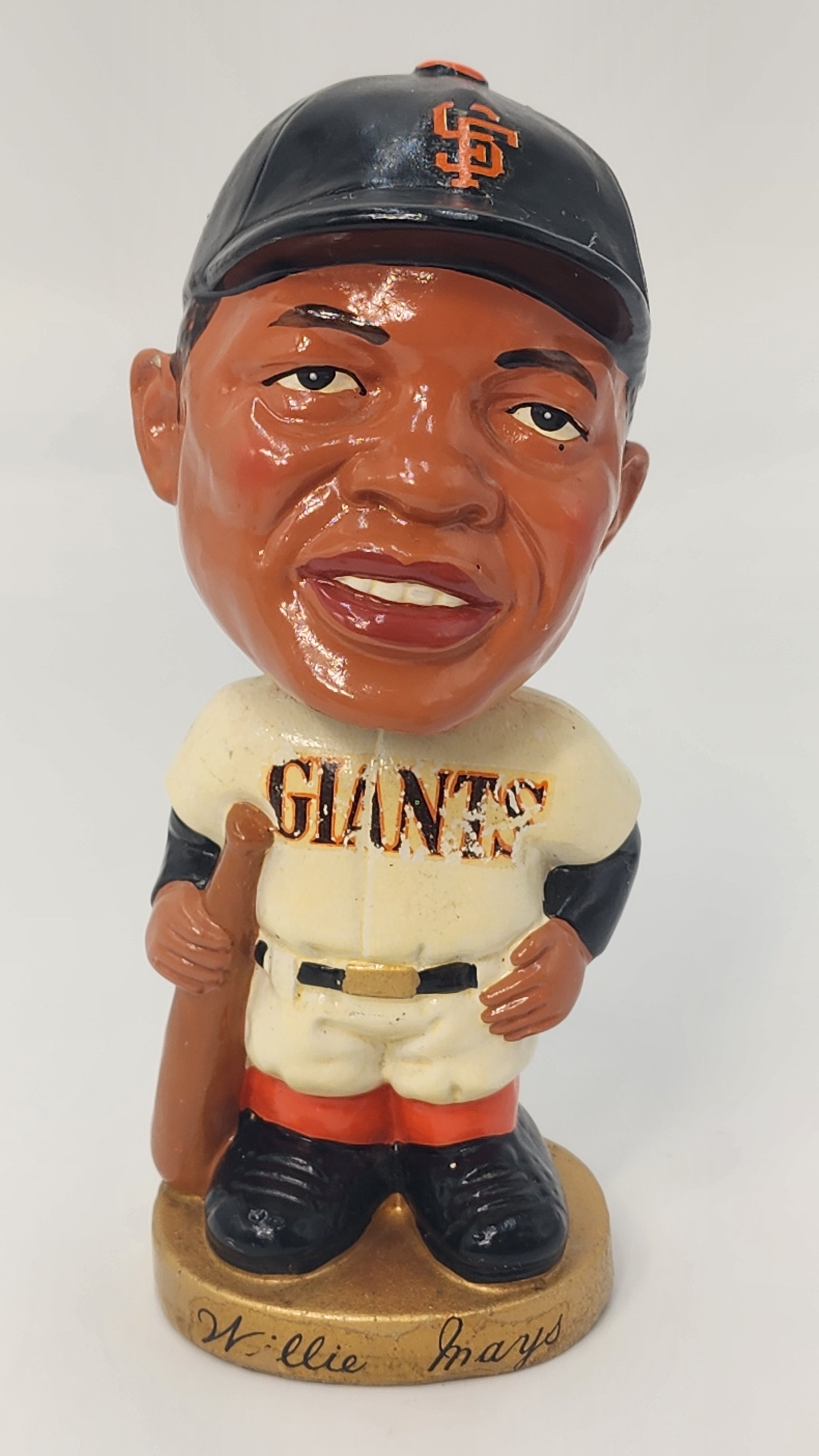 Willie Mays Giants bobblehead front view showing GIANTS jersey and realistic face