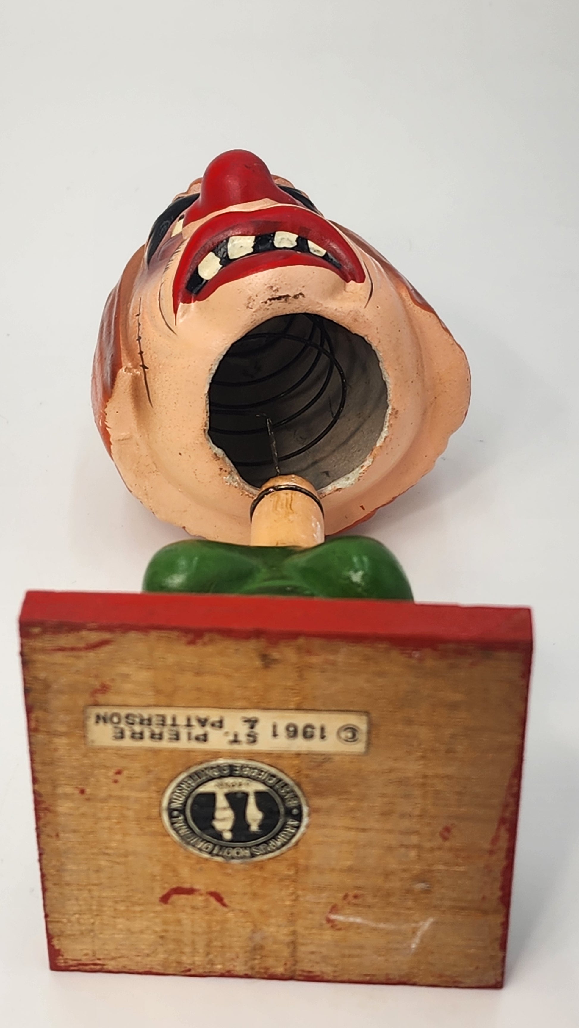 Rumpus Room bobblehead bottom showing 1961 St. Pierre Patterson copyright stamp and medallion sticker