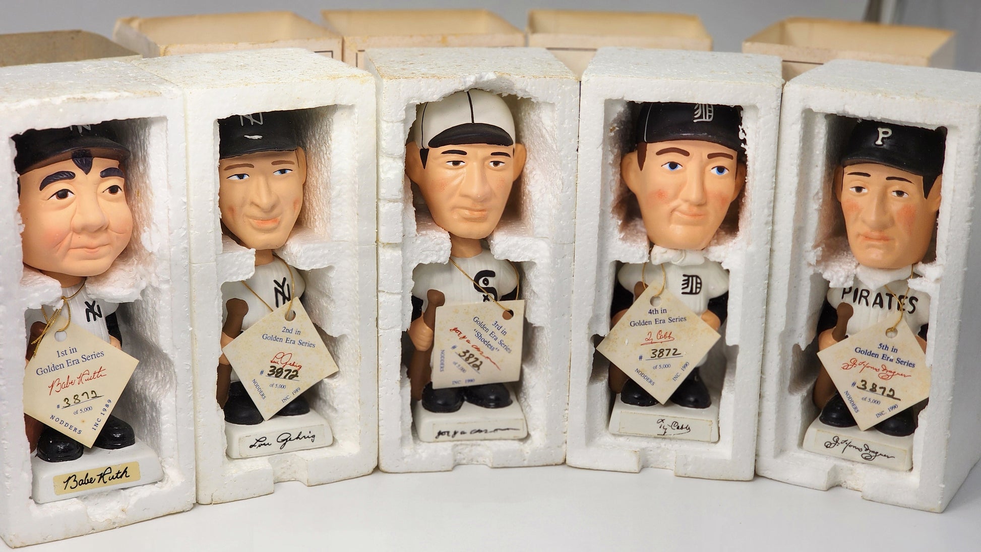 Golden Era Series Lou Gehrig bobblehead front view with NY Yankees uniform and hang tag