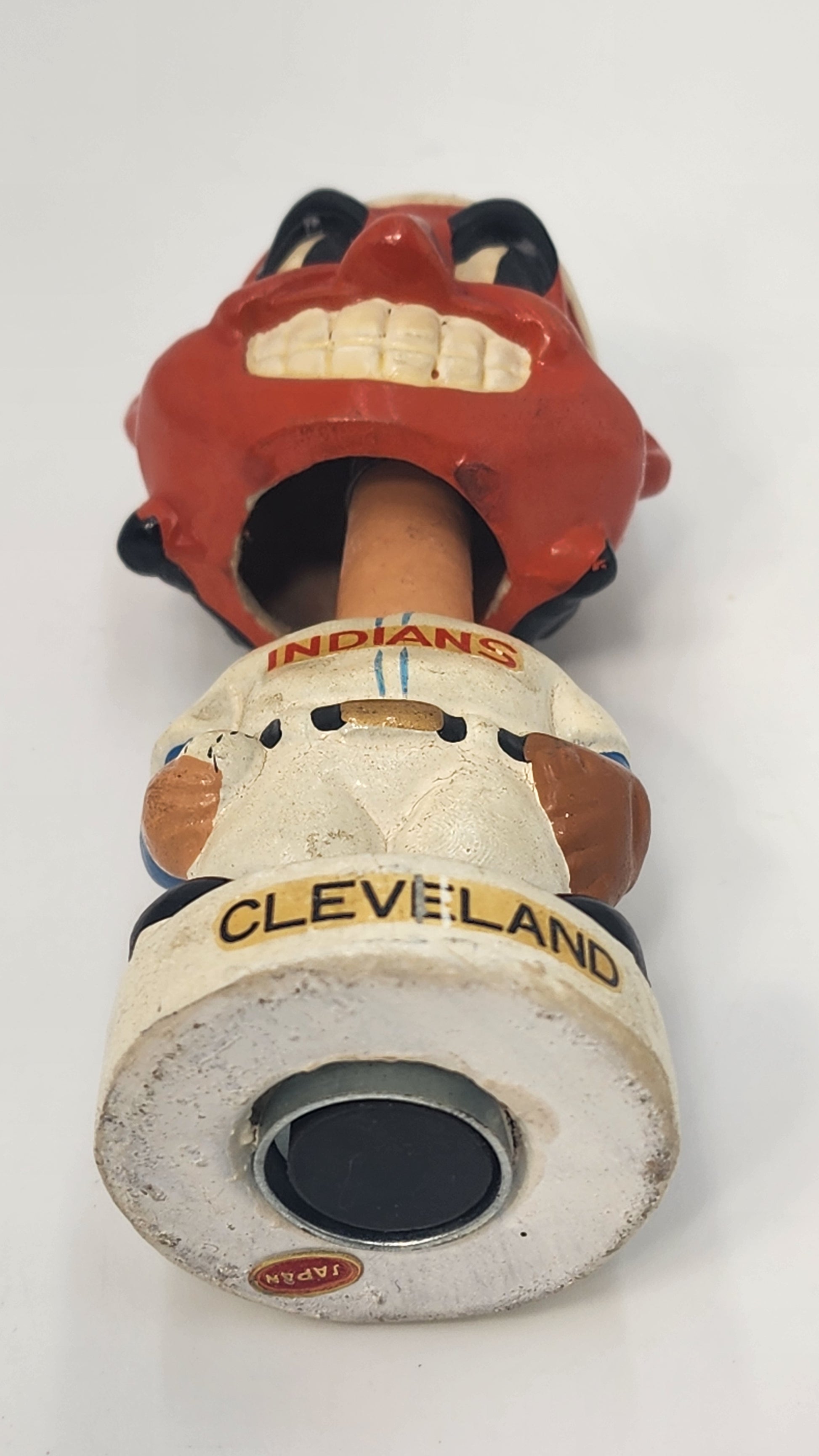 Cleveland Indians mini bobblehead face detail showing Chief Wahoo and INDIANS lettering