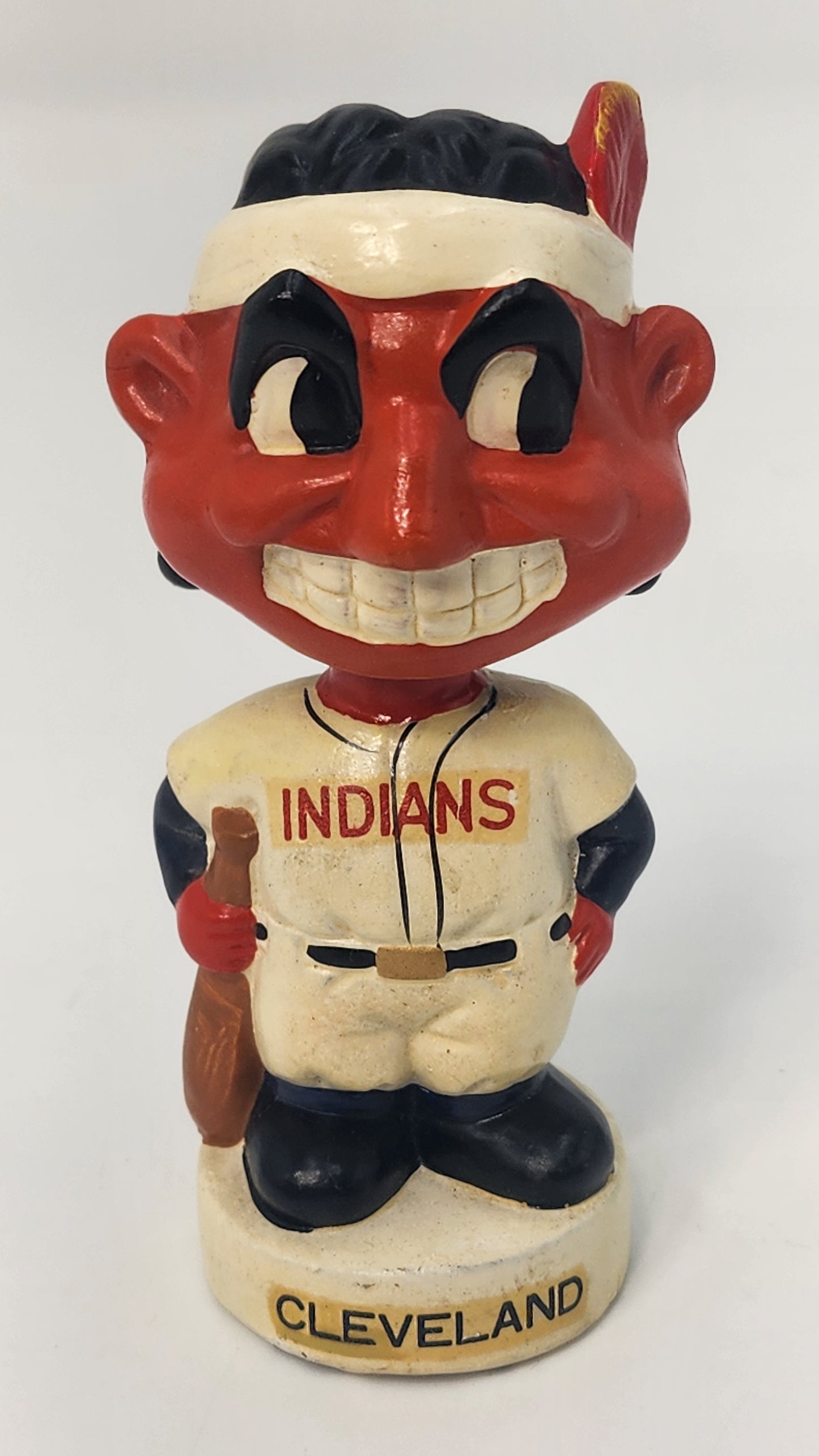 Cleveland Indians mini bobblehead front view showing Chief Wahoo and INDIANS jersey