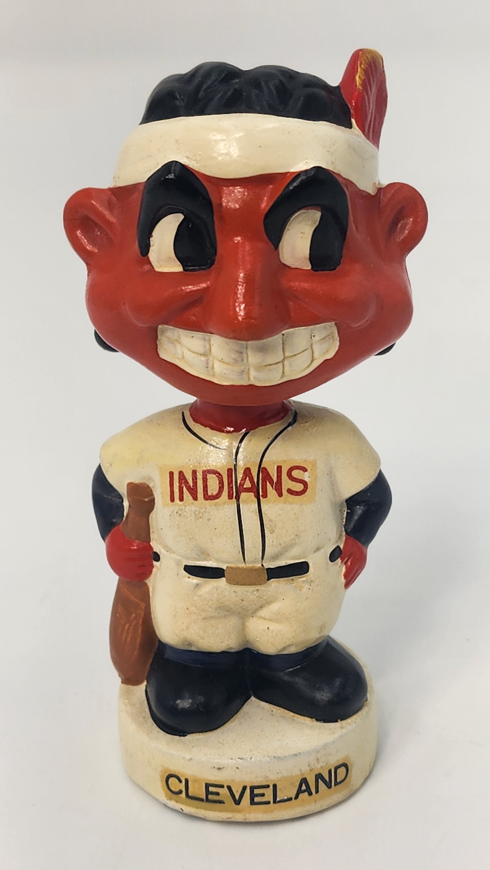 Cleveland Indians mini bobblehead front view showing Chief Wahoo and INDIANS jersey