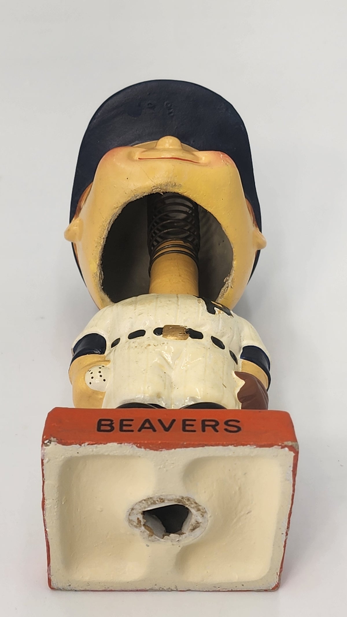 Close-up of Portland Beavers bobblehead head and spring