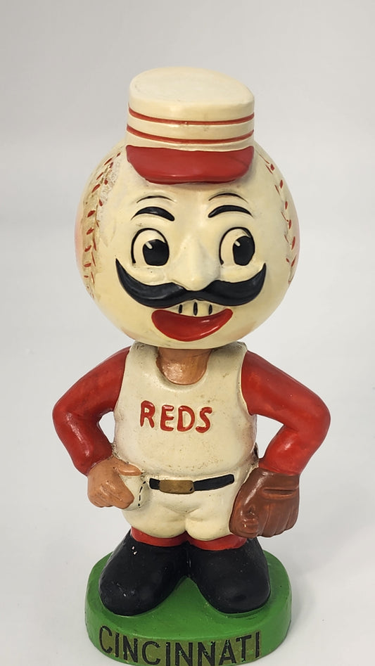 Front view of Cincinnati Reds green base bobblehead