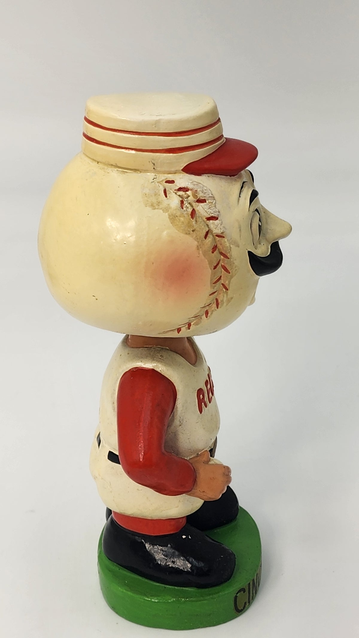 Top view of Cincinnati Reds cap and face