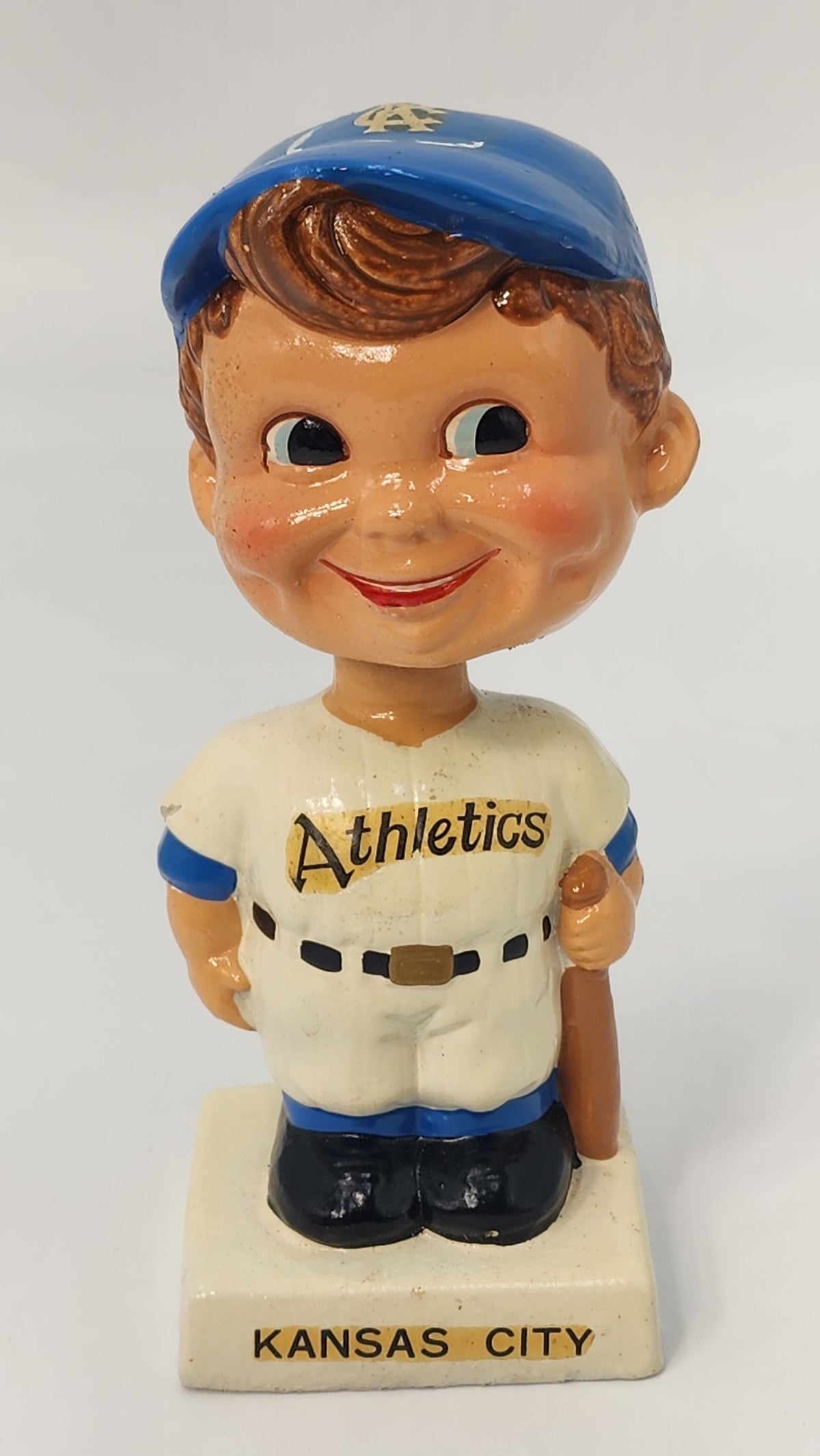 Front view of Kansas City Athletics white base bobblehead
