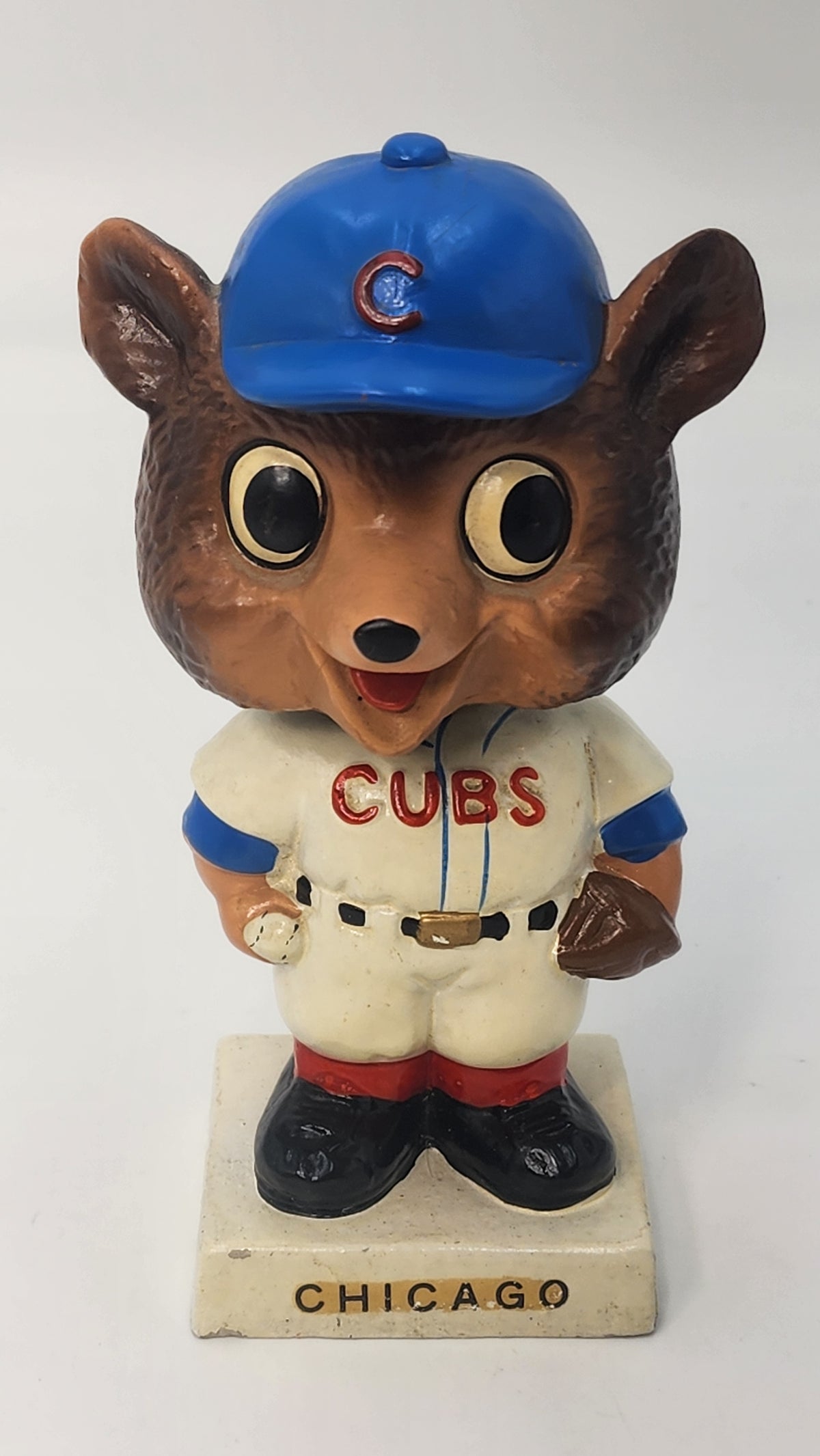 Opposite side of Chicago Cubs mascot bobblehead